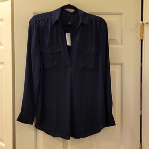 Ann Taylor Navy Blouse , Size Medium, 100% Polyester with tags